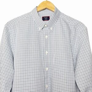 Untuckit Mens Button Down Shirt Size L Blue White Check Wrinkle Free 100%Cotton